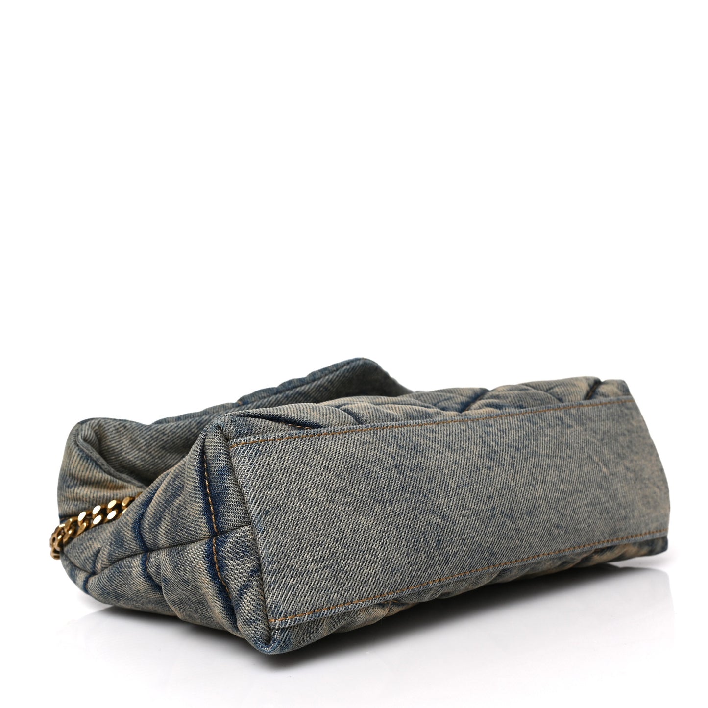 Denim Quilted Toy Loulou Puffer Monogram Chain Satchel Blue Cinnamon