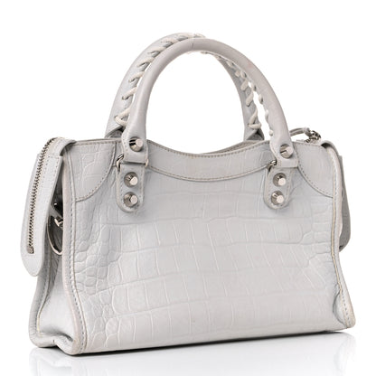 Balenciaga Matte Supple Lambskin Crocodile Embossed Classic Silver Hardware Mini City White 3 of 18