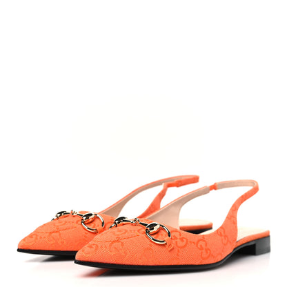 Gucci New Canvas GG Monogram Nappa Charlotte Horsebit Womens Slingback Ballet Flat 37.5 Orange 3 of 10
