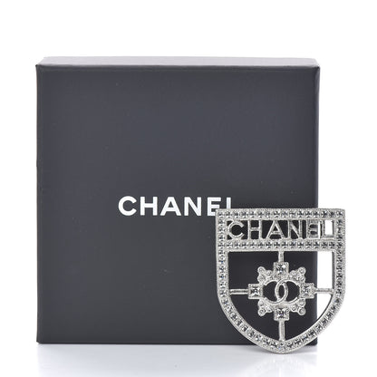 Chanel Swarovski Baguette Crystal CC Shield Brooch Silver 5 of 5