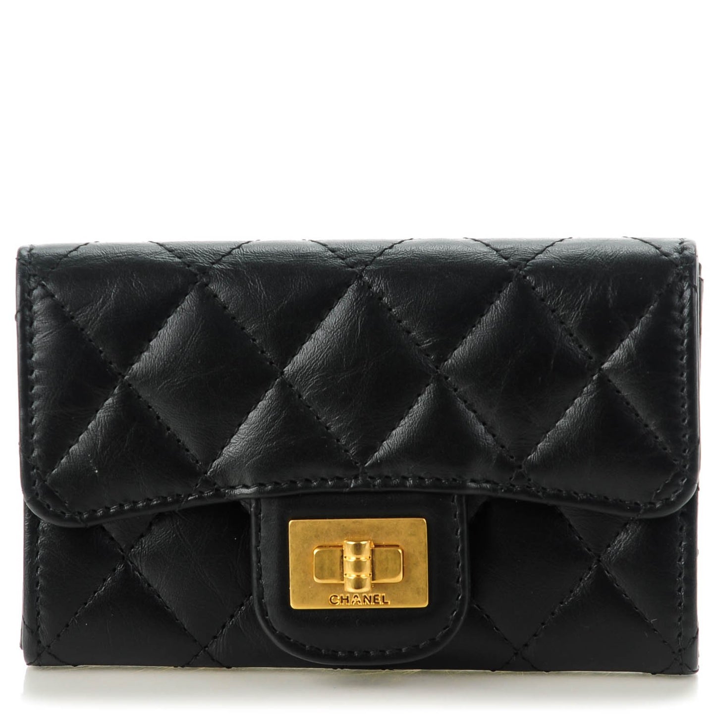 Aged Calfskin Quilted Reissue Flap Card Holder Black