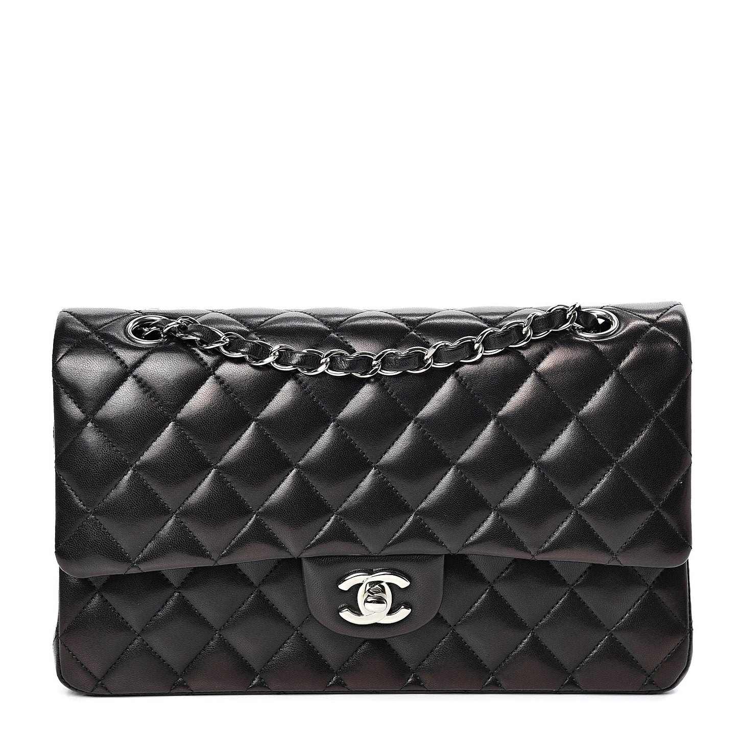 Lambskin Quilted Medium Double Flap Black