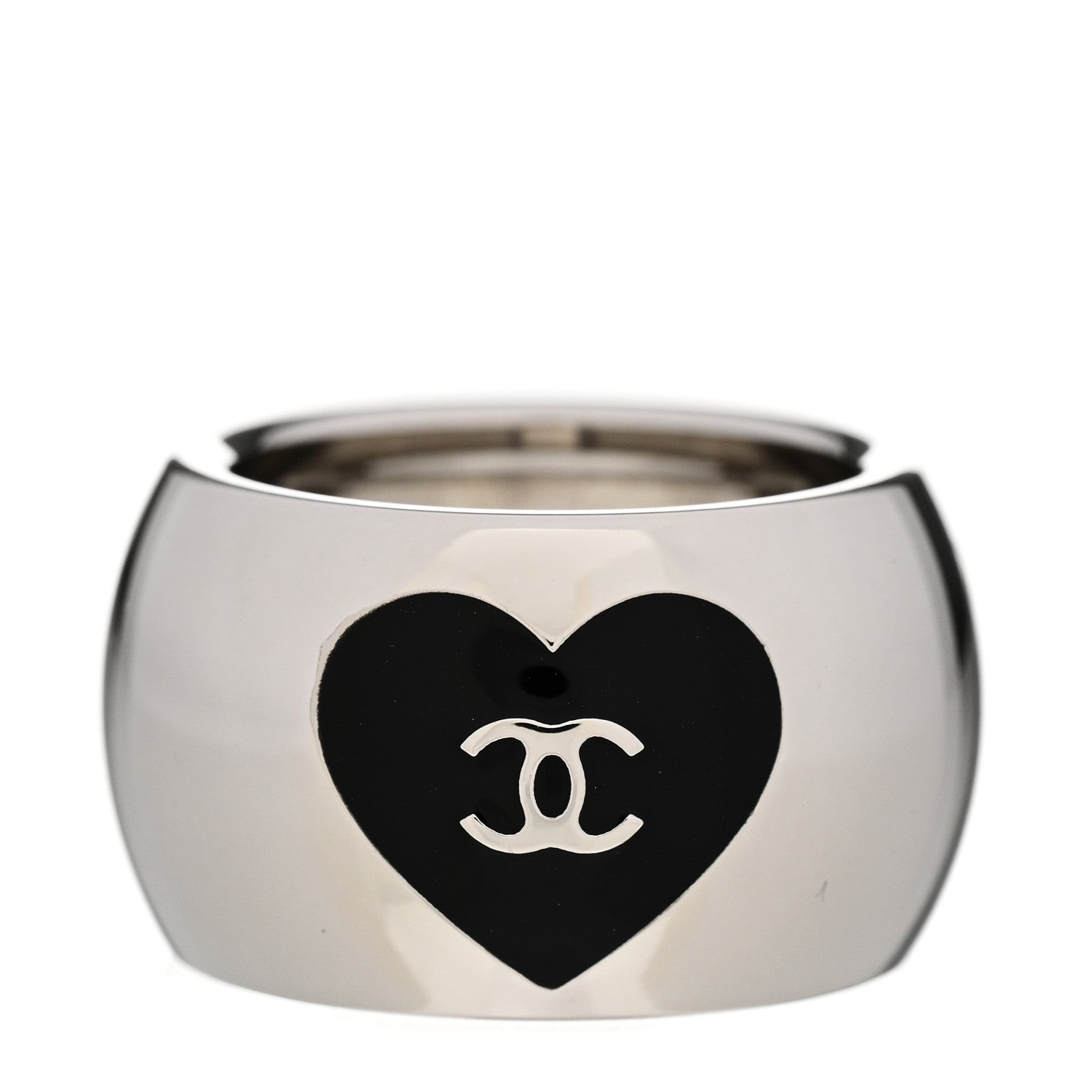 Chanel CC Heart Ring 53 6.5 Silver Black 3 of 4