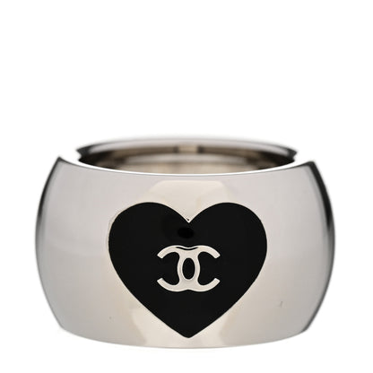 Chanel CC Heart Ring 53 6.5 Silver Black 3 of 4