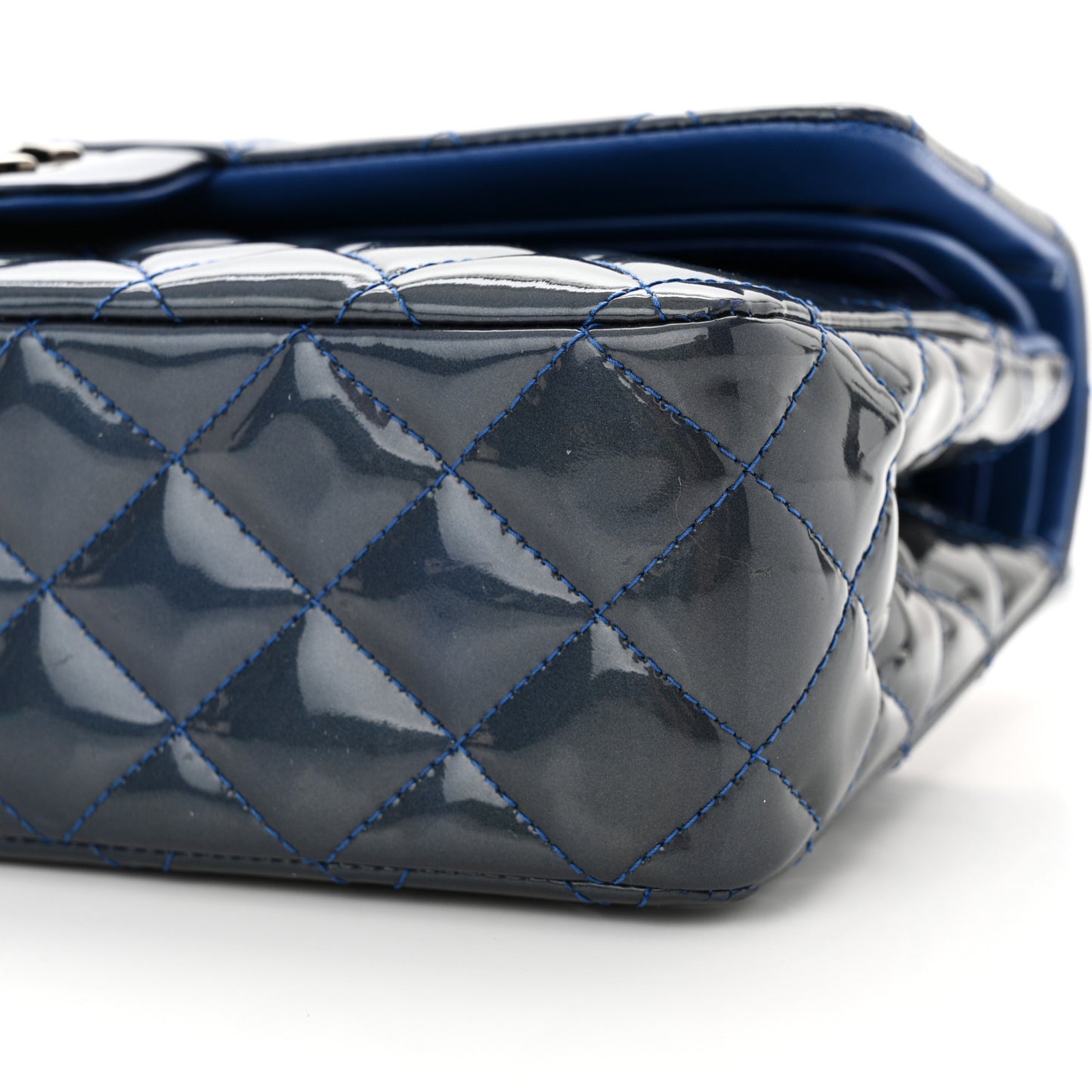 Patent Quilted Medium Double Flap Blue