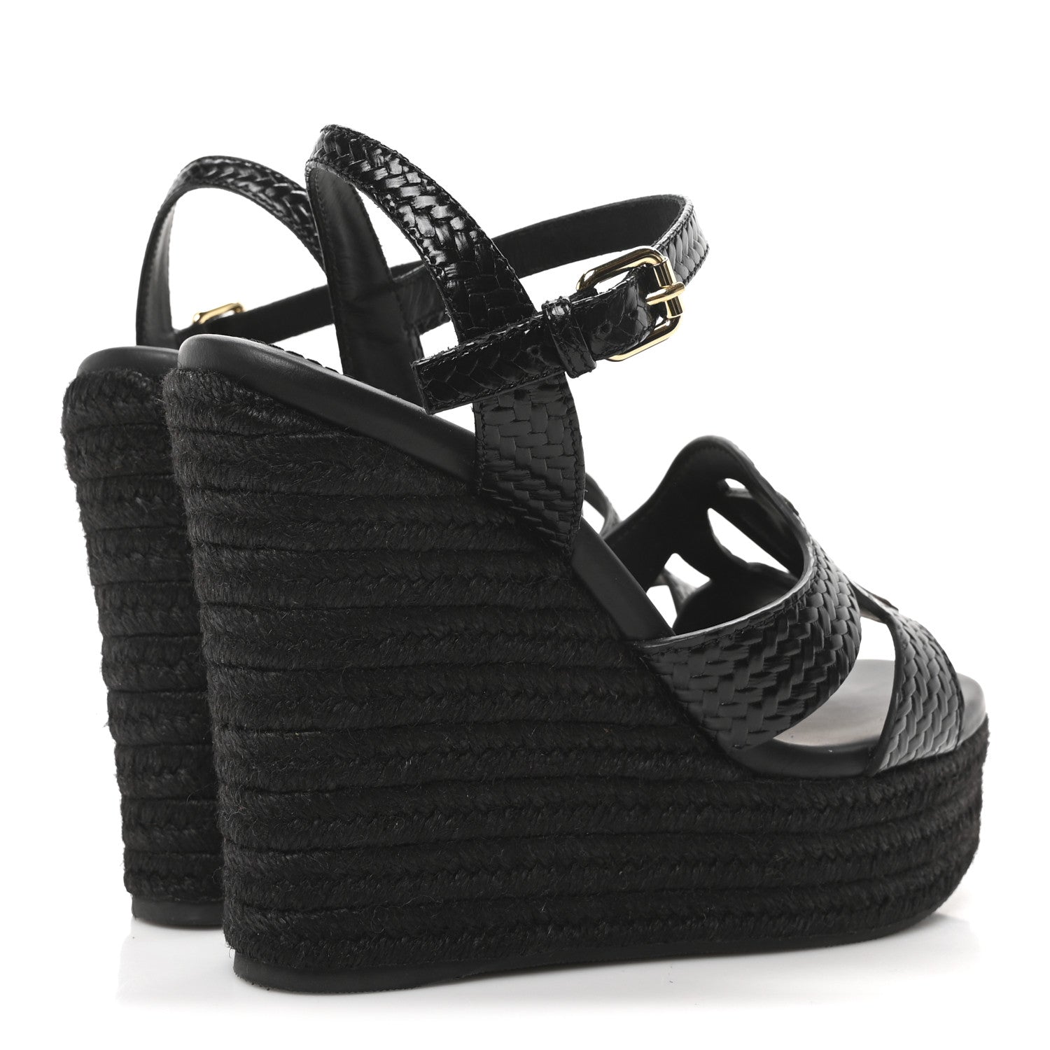 Louis Vuitton Calfskin LV Isola Espadrille Wedge Sandals 38 Black 5 of 9