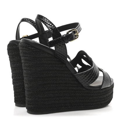 Louis Vuitton Calfskin LV Isola Espadrille Wedge Sandals 38 Black 5 of 9