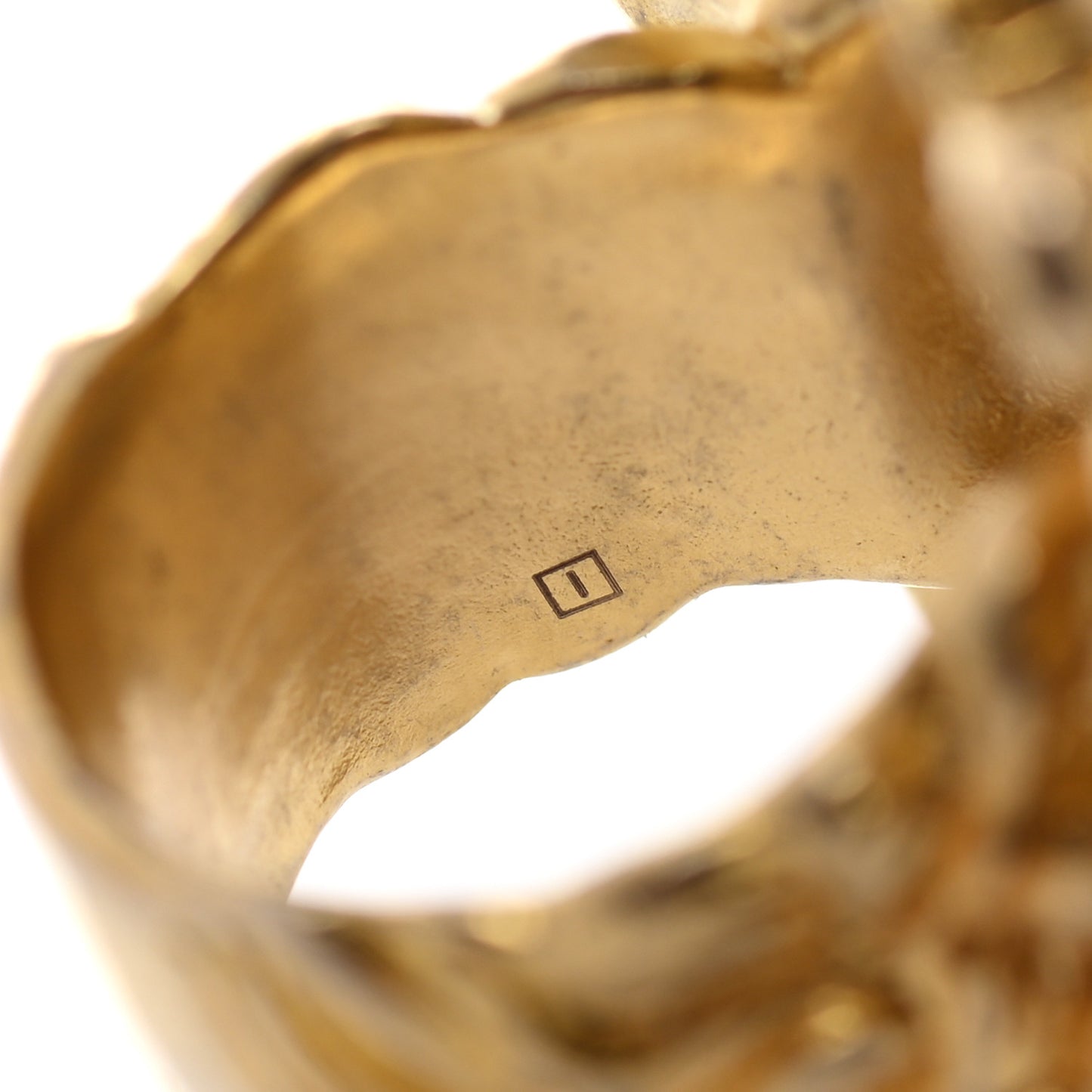Metal Crystal Lion Head Ring 6.75 Green Aged Gold