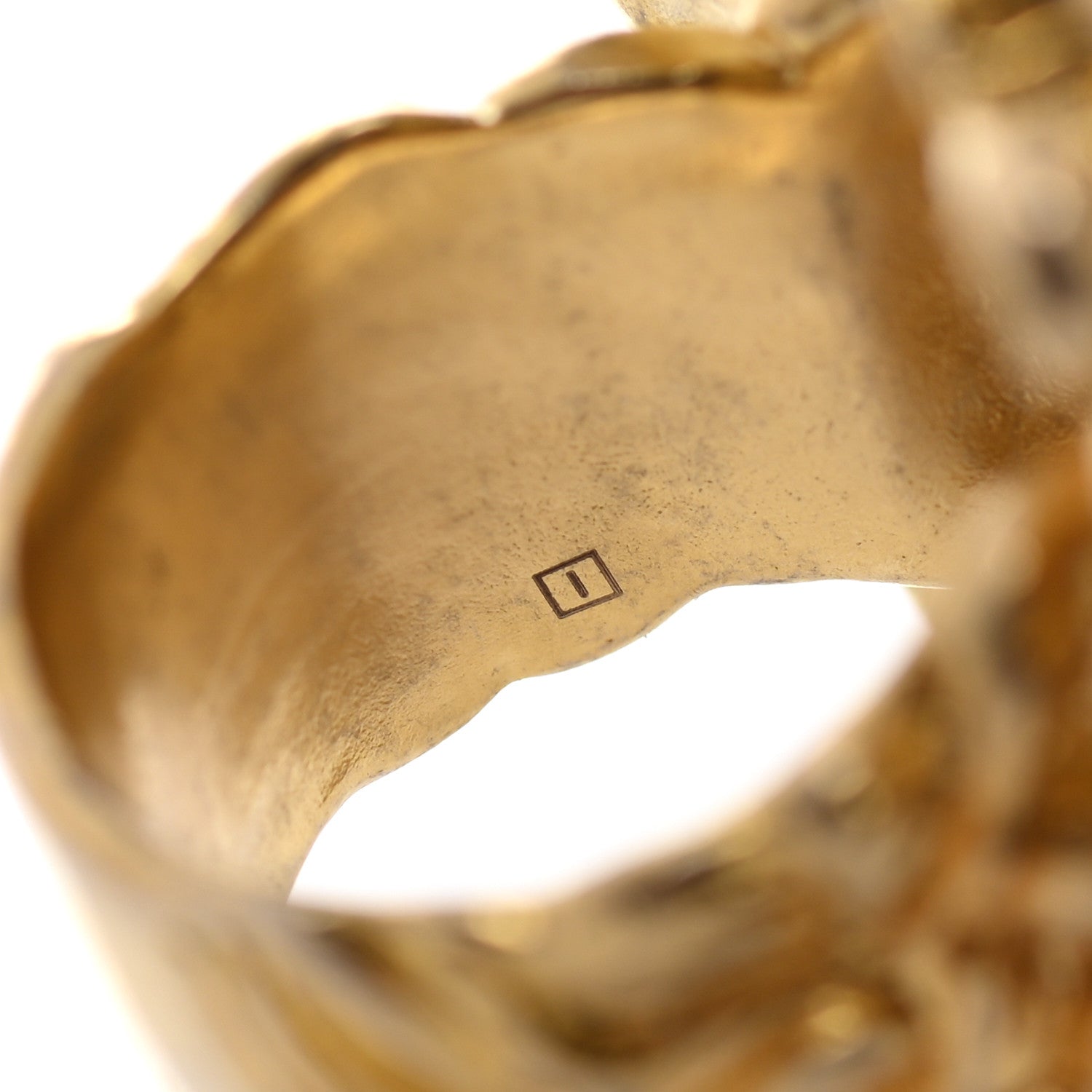 Gucci Metal Crystal Lion Head Ring 6.75 Green Aged Gold 4 of 7