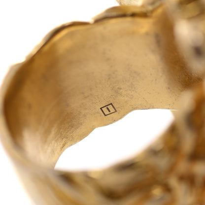 Gucci Metal Crystal Lion Head Ring 6.75 Green Aged Gold 4 of 7