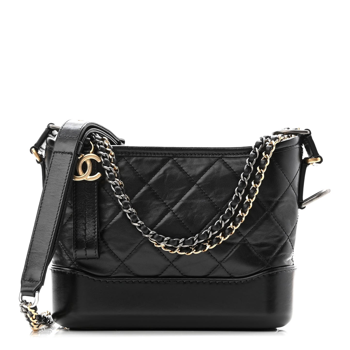 Aged Calfskin Quilted Small Gabrielle Hobo Black