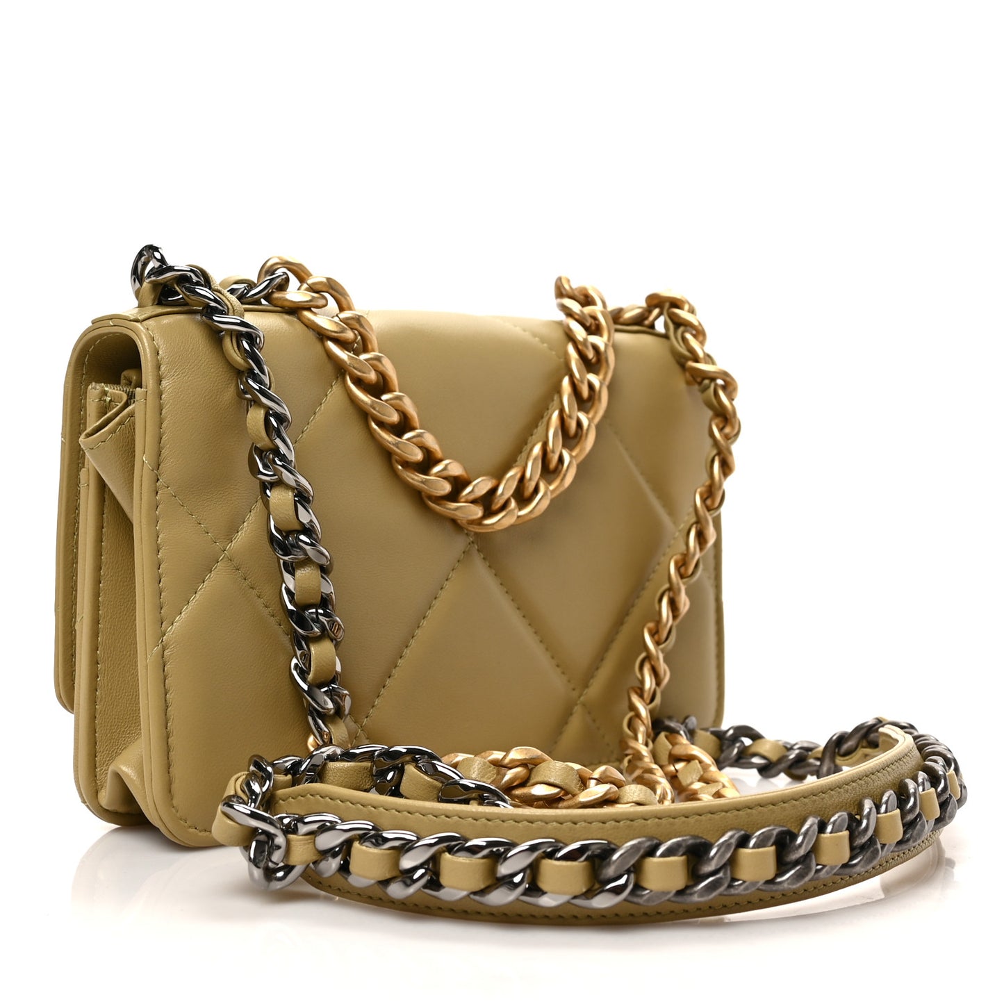 Lambskin Quilted Chanel 19 Wallet On Chain WOC Light Green