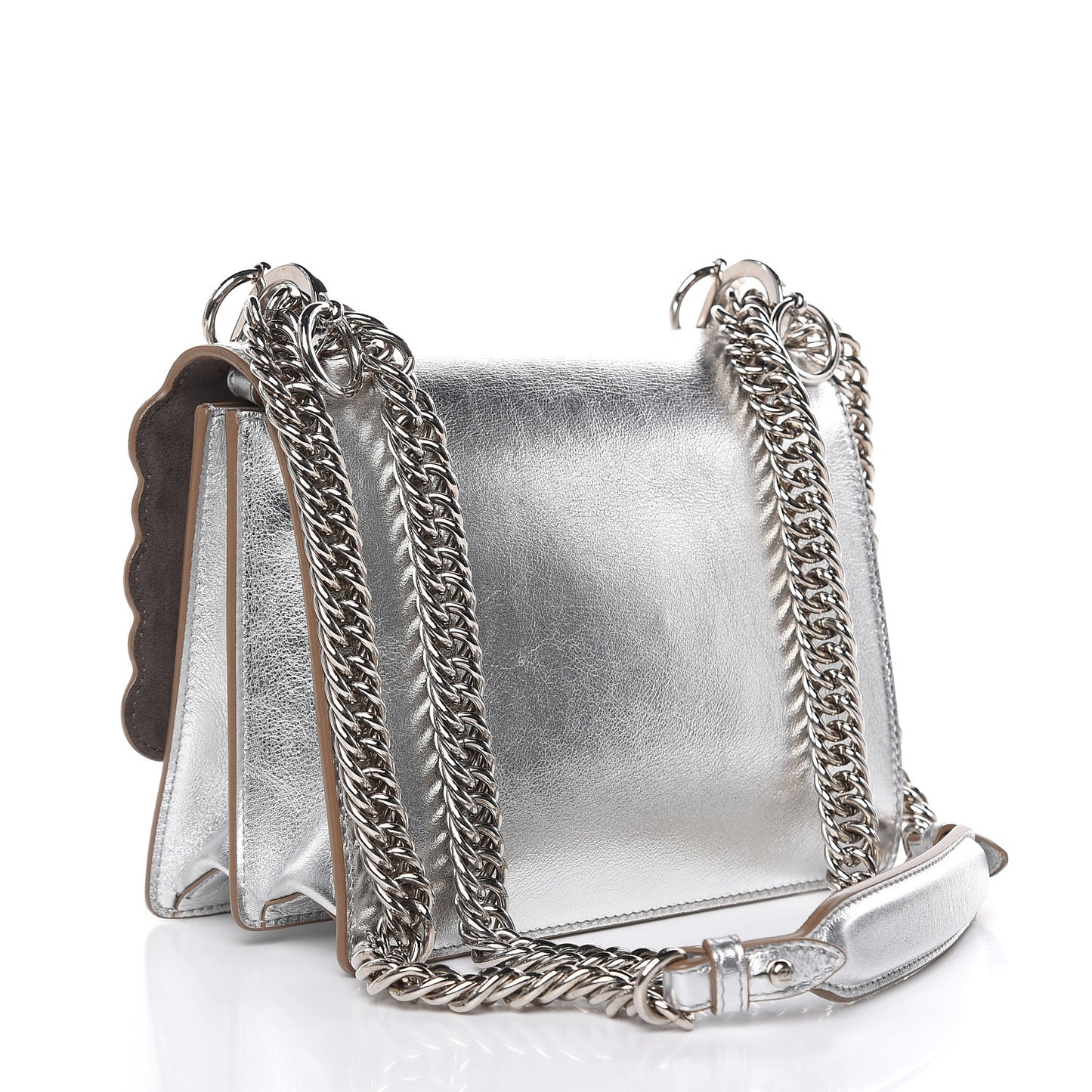 Vitello Catalan Mirror Scalloped Multi Studded Small Kan I Shoulder Bag Argento