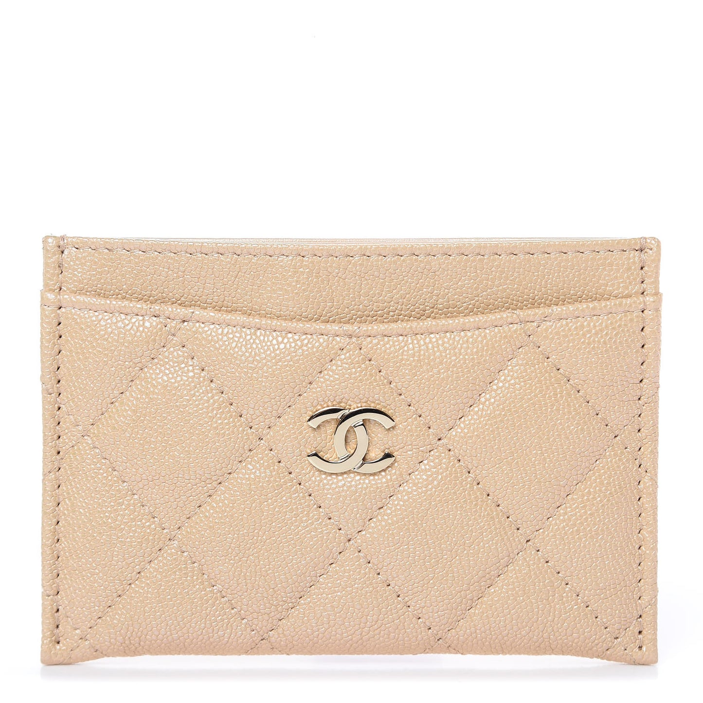 Iridescent Caviar Quilted Card Holder Beige
