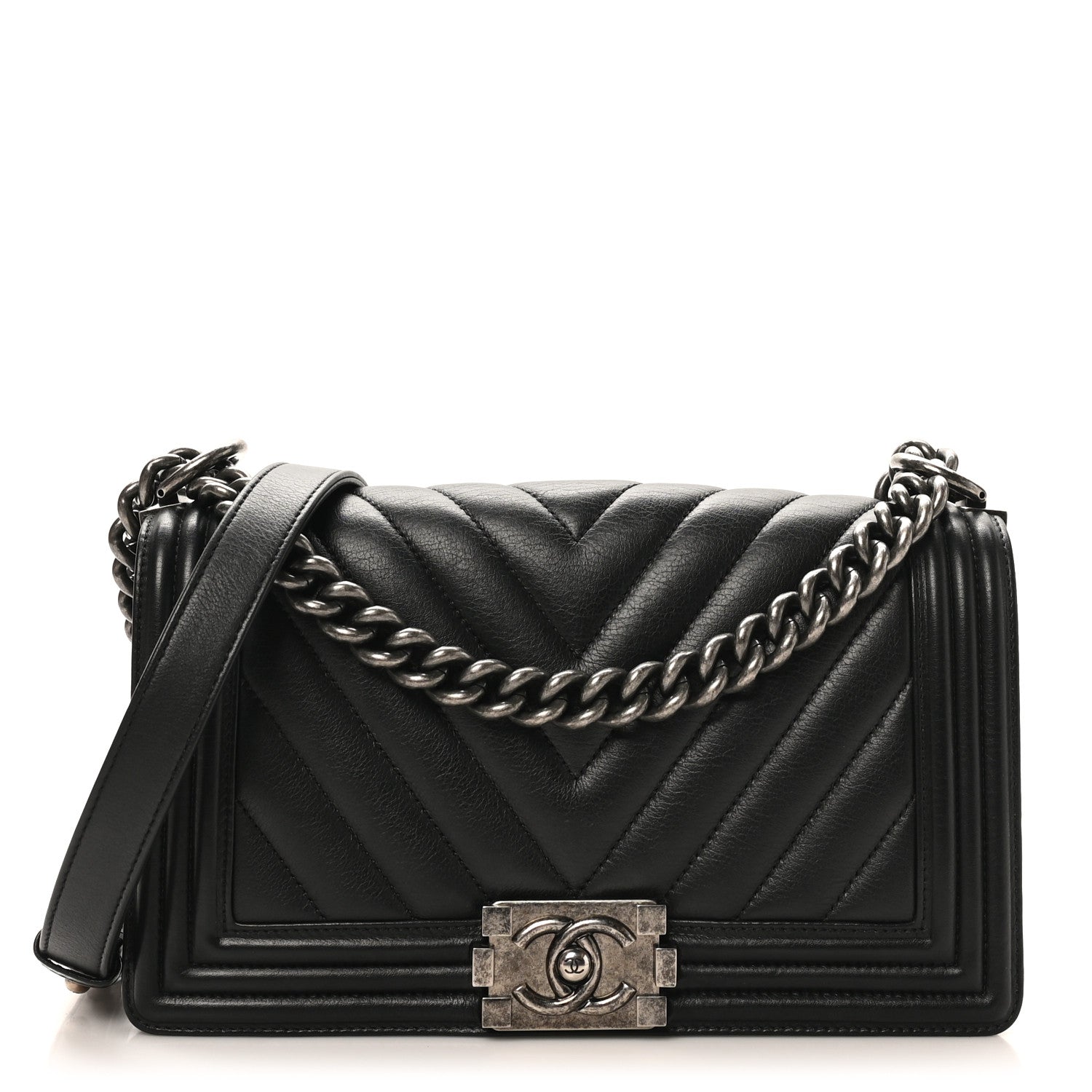 Chanel Calfskin Chevron Quilted Medium Boy Flap Black 1 of 10