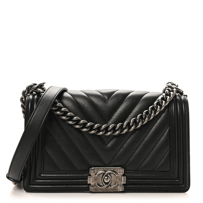 Chanel Calfskin Chevron Quilted Medium Boy Flap Black 1 of 10