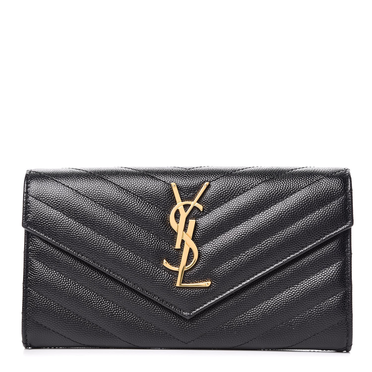 Saint Laurent Grain De Poudre Matelasse Chevron Monogram Flap Wallet Black 1 of 8