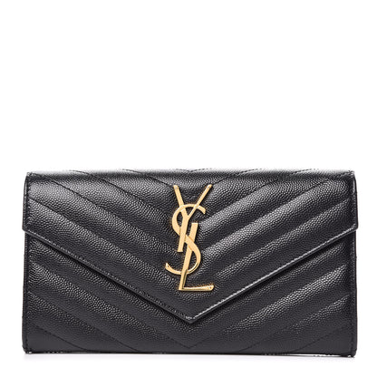Saint Laurent Grain De Poudre Matelasse Chevron Monogram Flap Wallet Black 1 of 8