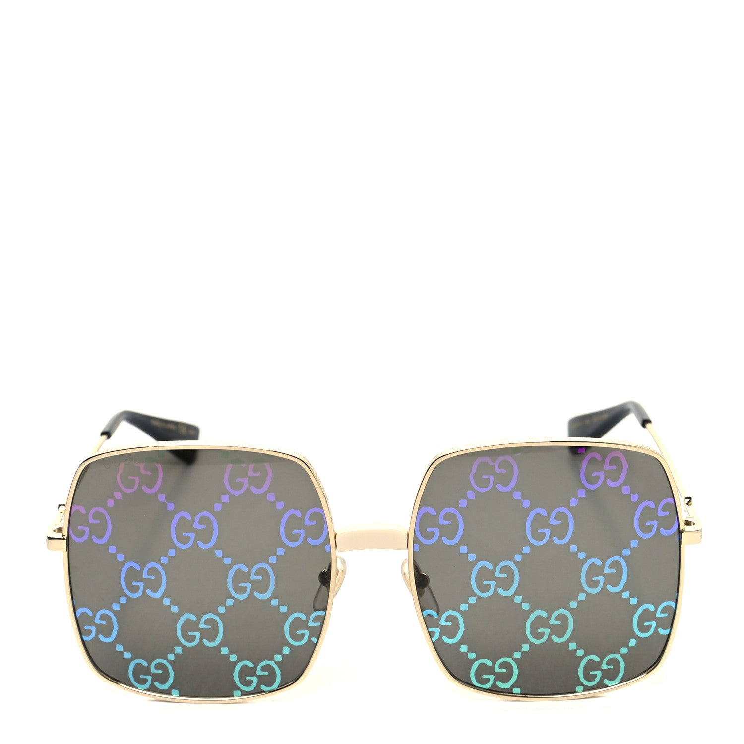 Gucci Metal Rectangular Frame Sunglasses GG0414S Gold Multicolor 2 of 8
