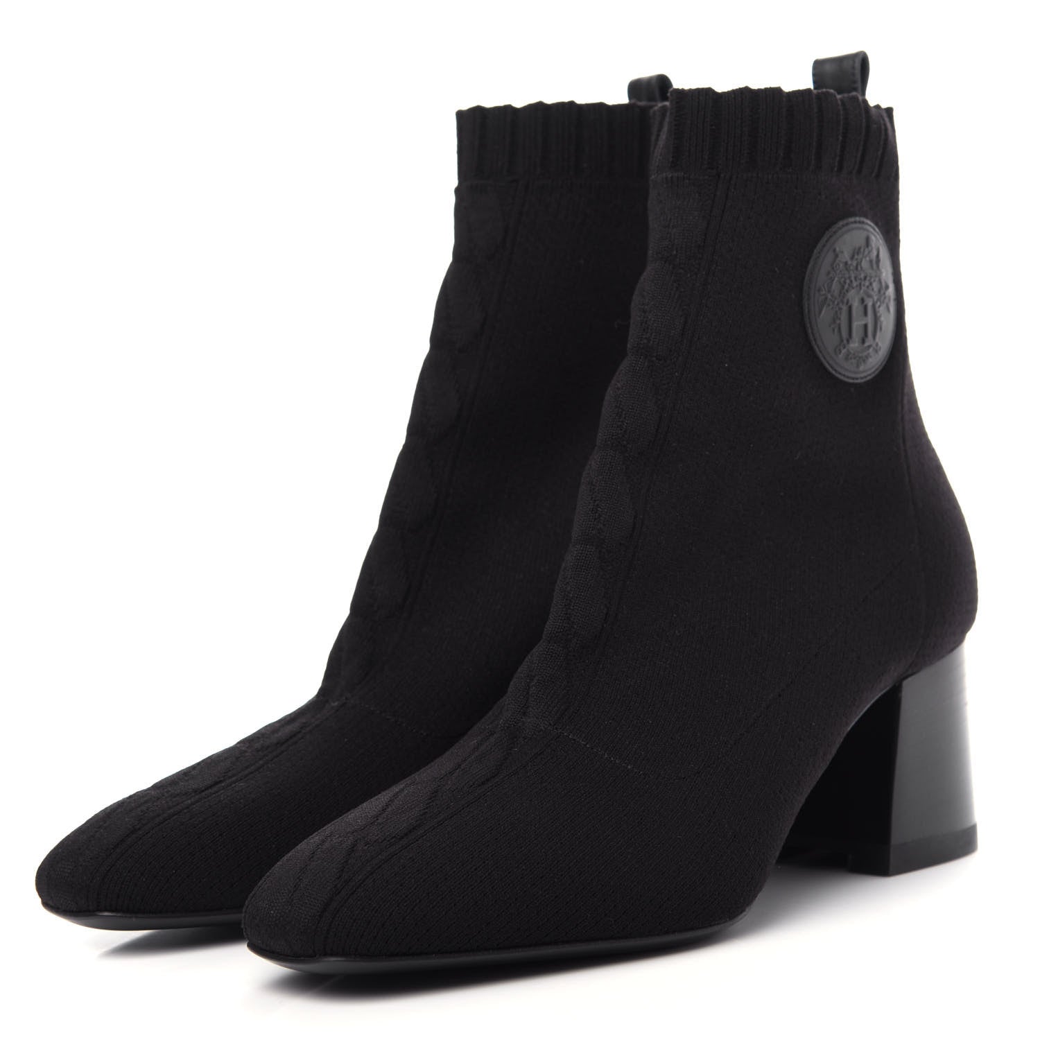 Hermes Knit Calfskin Volver Ankle Boots 36 Black 3 of 10