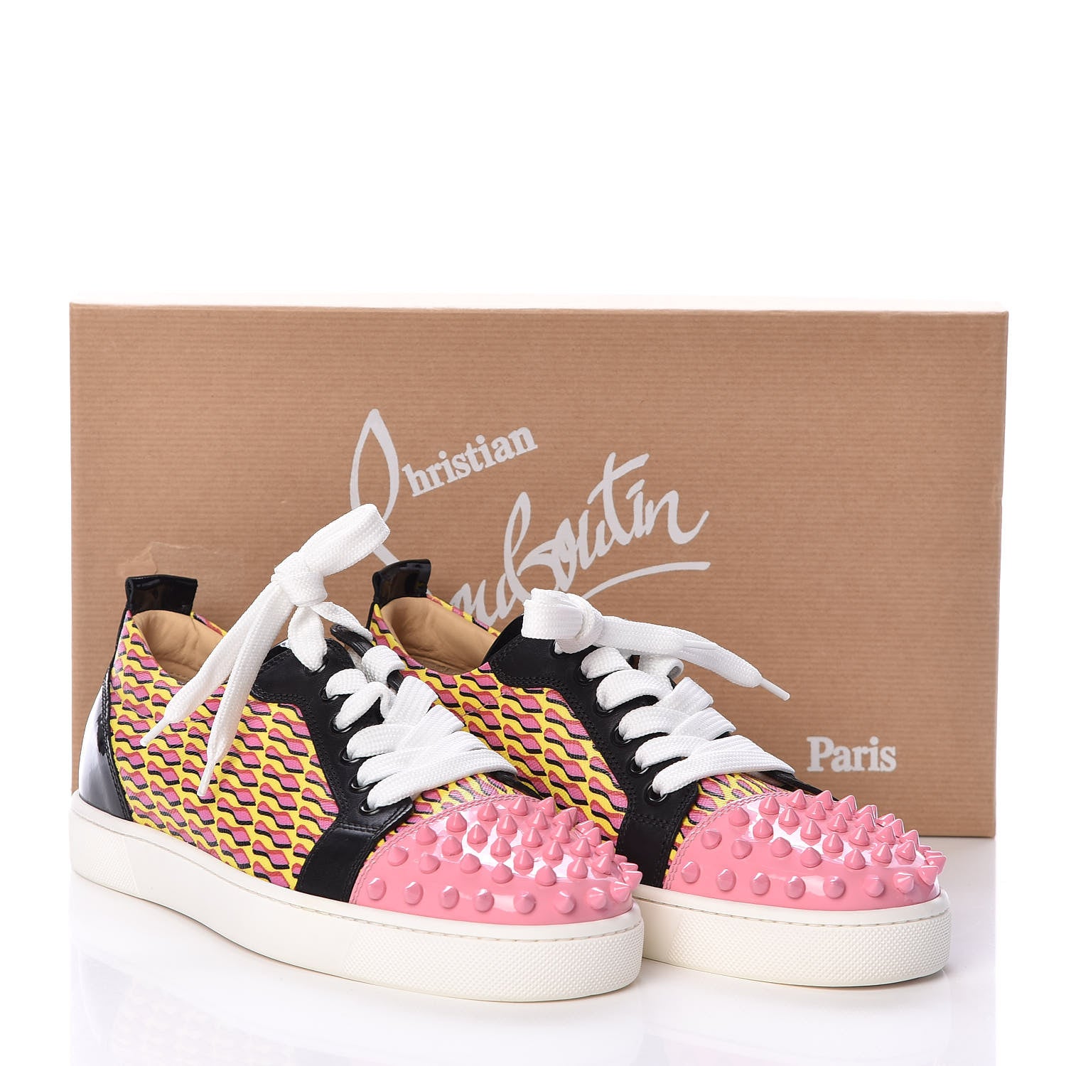 Christian Louboutin Patent Toile Womens Louis Junior Spikes Flat Sneakers 38 Jaune 8 of 8