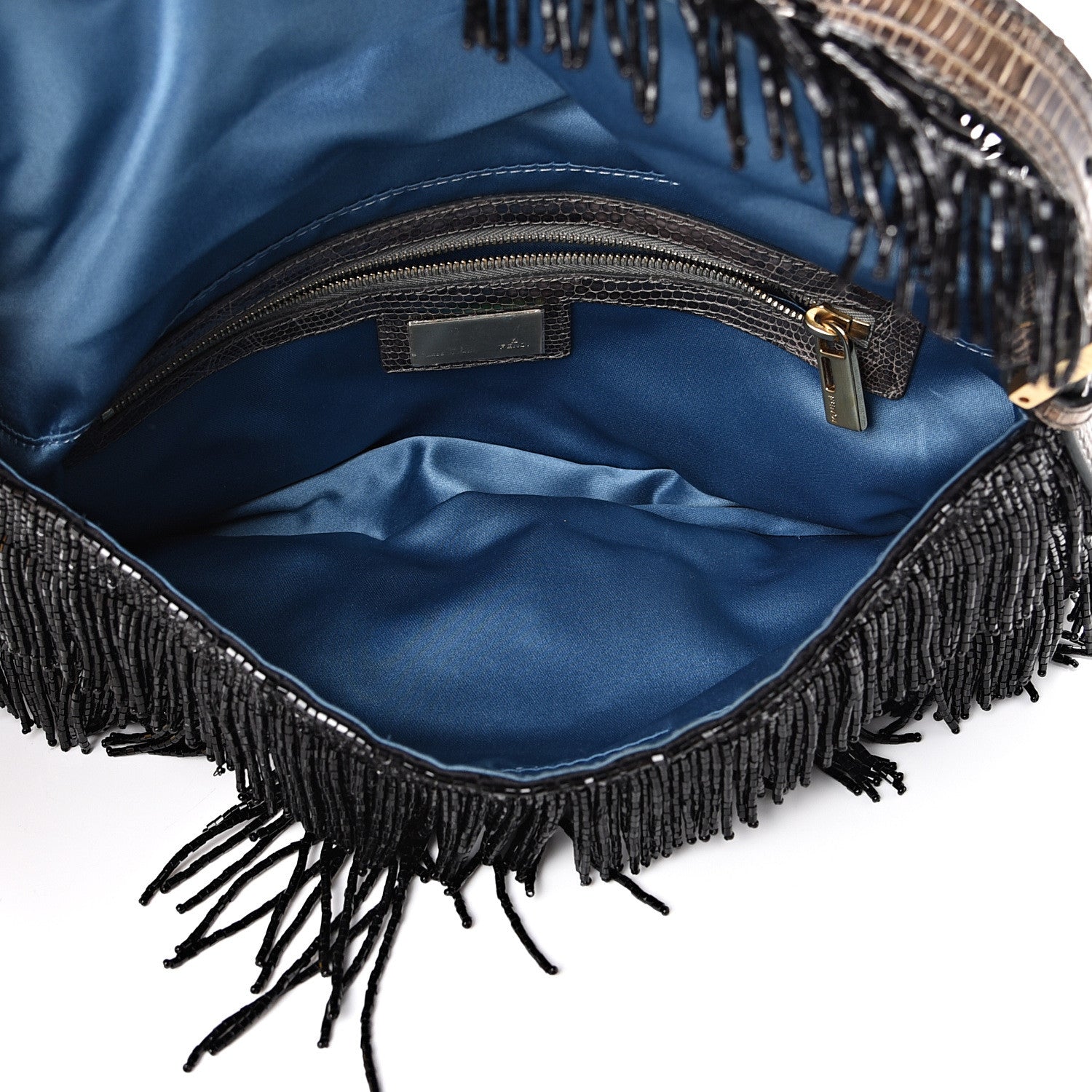 Fendi Lizard Beaded Fringe Baguette Black 4 of 13