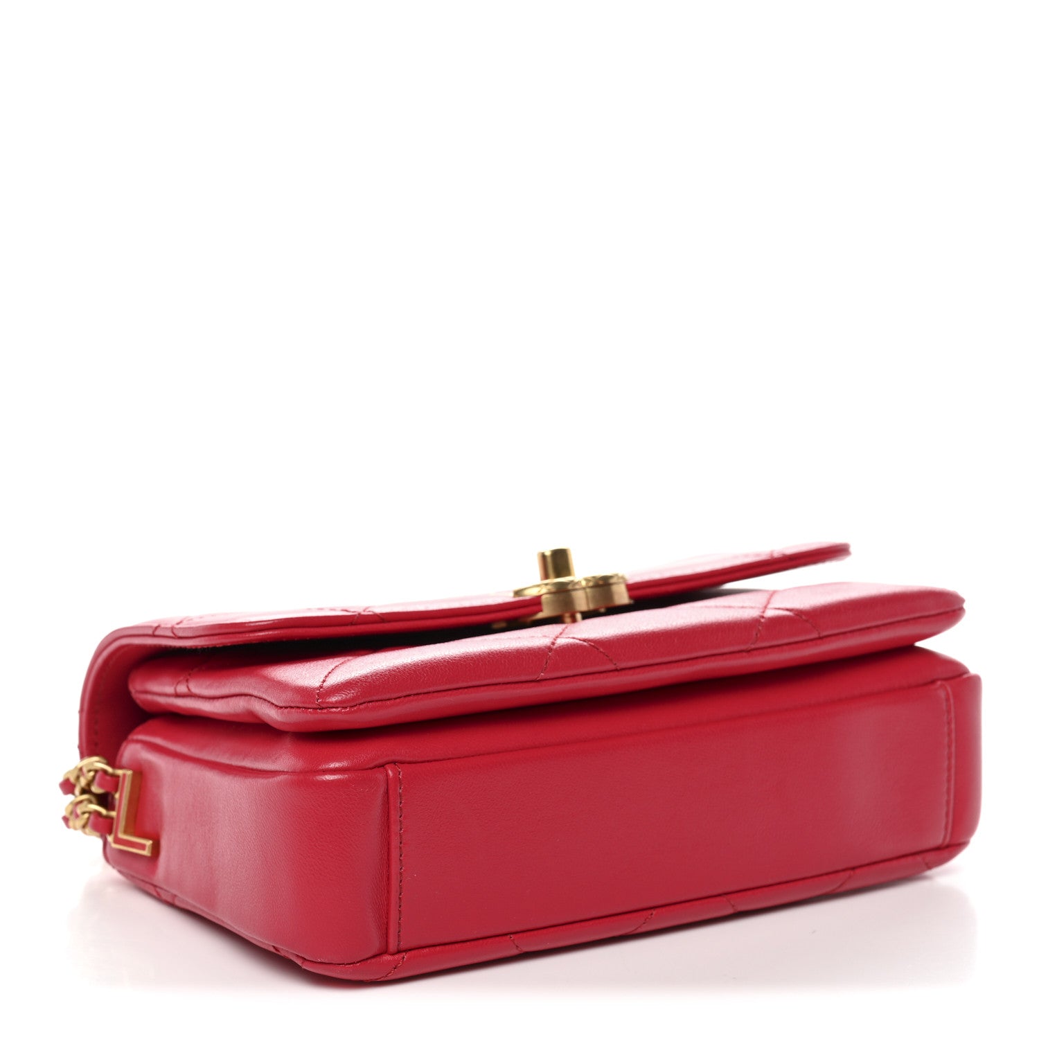 Chanel Lambskin Quilted Enamel Chain Logo Mini Flap Red 4 of 10