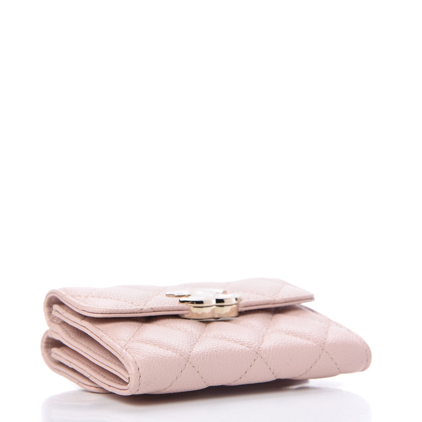 Caviar Quilted Card Holder On Chain Light Pink
