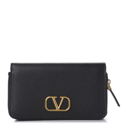 Valentino Garavani Grained Calfskin Vlogo Zip Around Wallet Black 1 of 8