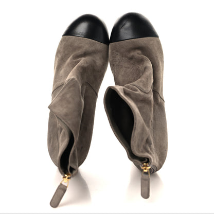 Chanel Suede Lambskin Cap Toe CC Boots 39 Beige Black 2 of 11