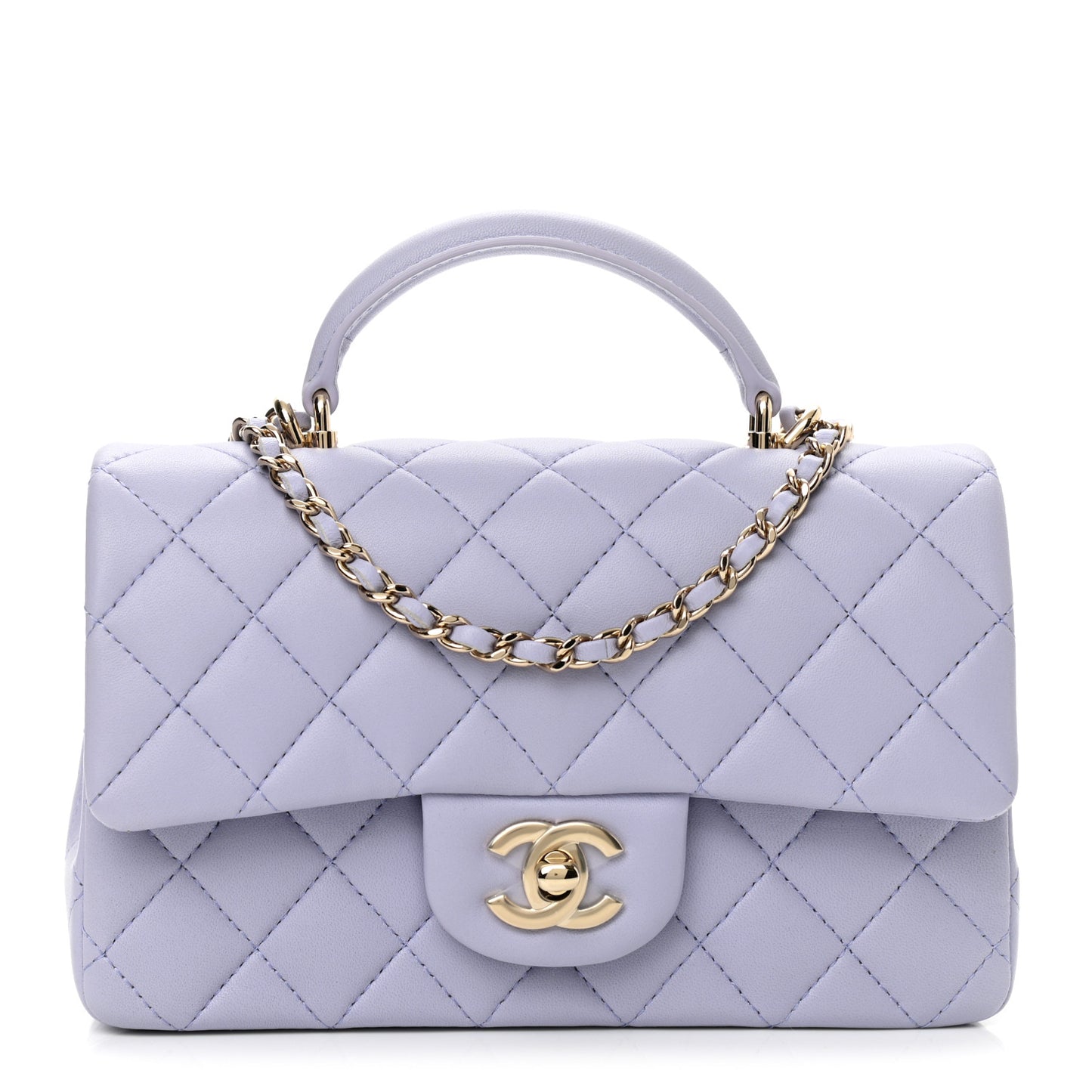 Lambskin Quilted Mini Top Handle Rectangular Flap Light Purple