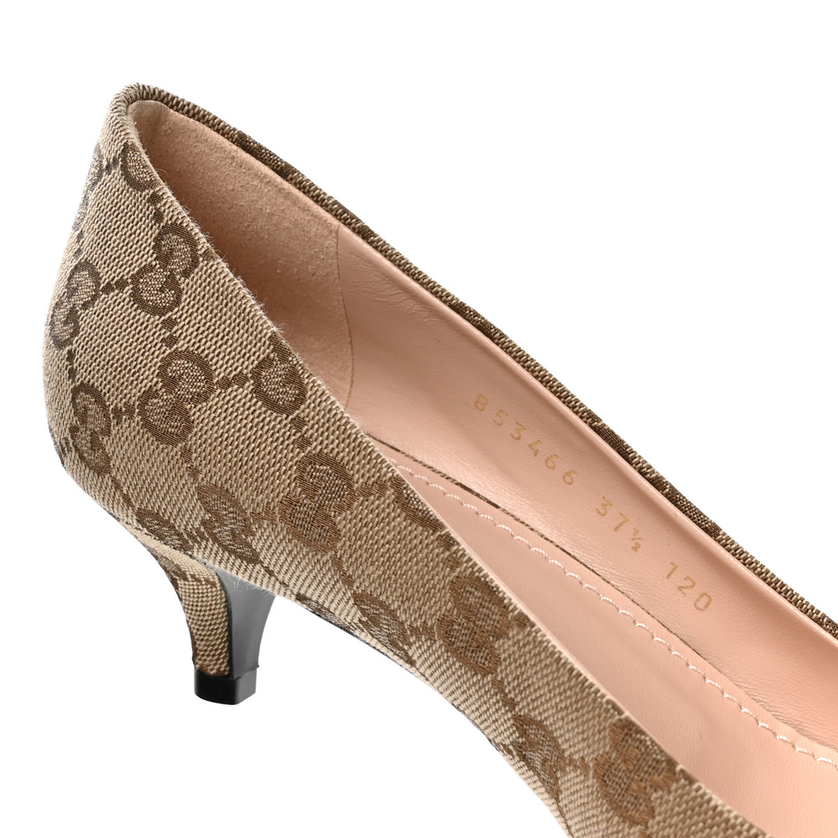 Canvas GG Monogram Horsebit Slingback Pumps 37.5 Beige Ebony Cocoa