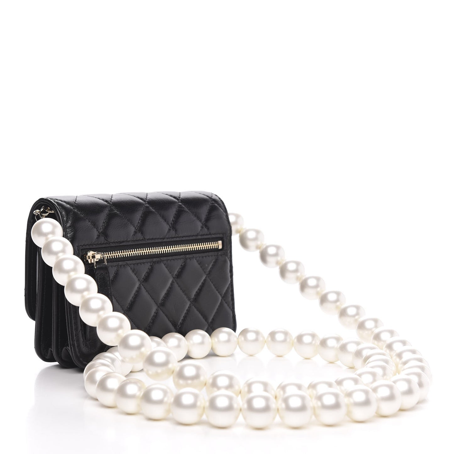 Calfskin Quilted Mini Maxi Pearls Wallet On Chain WOC Black