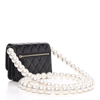 Chanel Calfskin Quilted Mini Maxi Pearls Wallet On Chain WOC Black 3 of 10