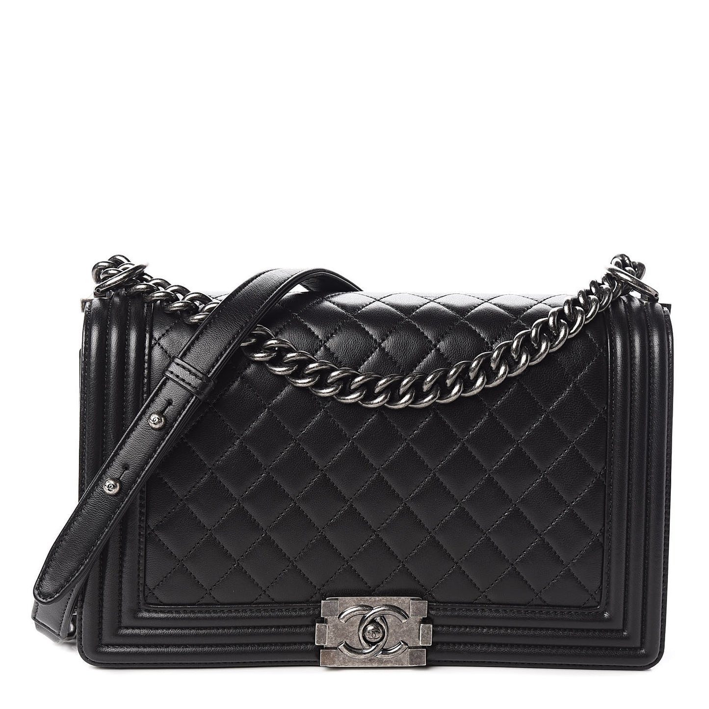 Lambskin Quilted New Medium Boy Flap Black