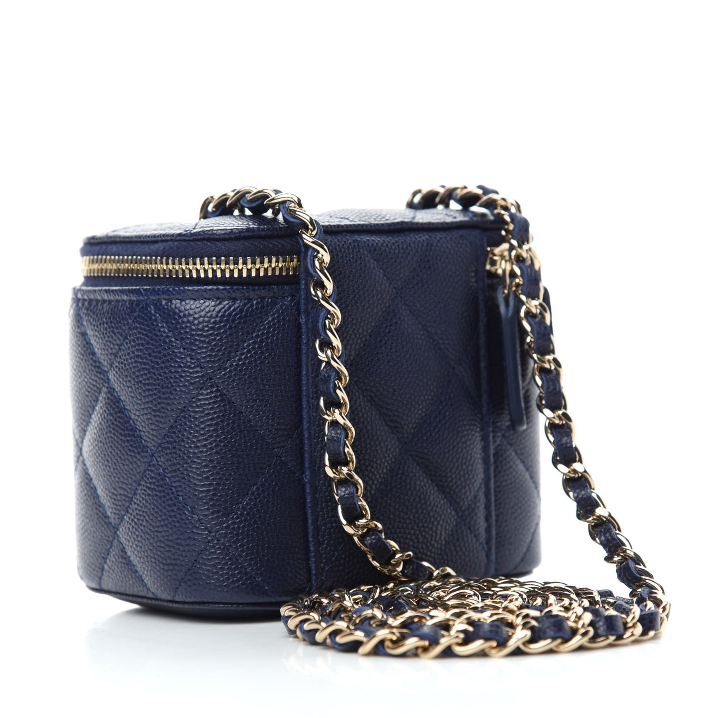 Caviar Quilted Mini Vanity Case With Chain Navy Blue
