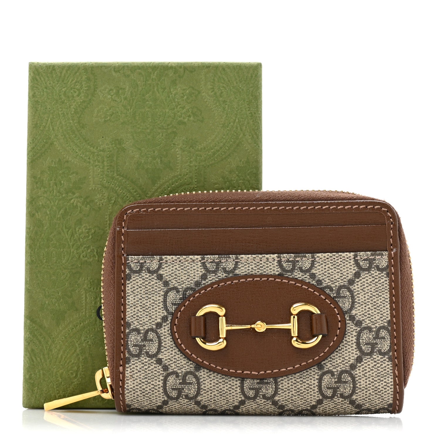Gucci GG Supreme Monogram Azalea Calfskin Horsebit 1955 Zip Around ID Card Case Wallet Beige Ebony Brown Sugar 10 of 10