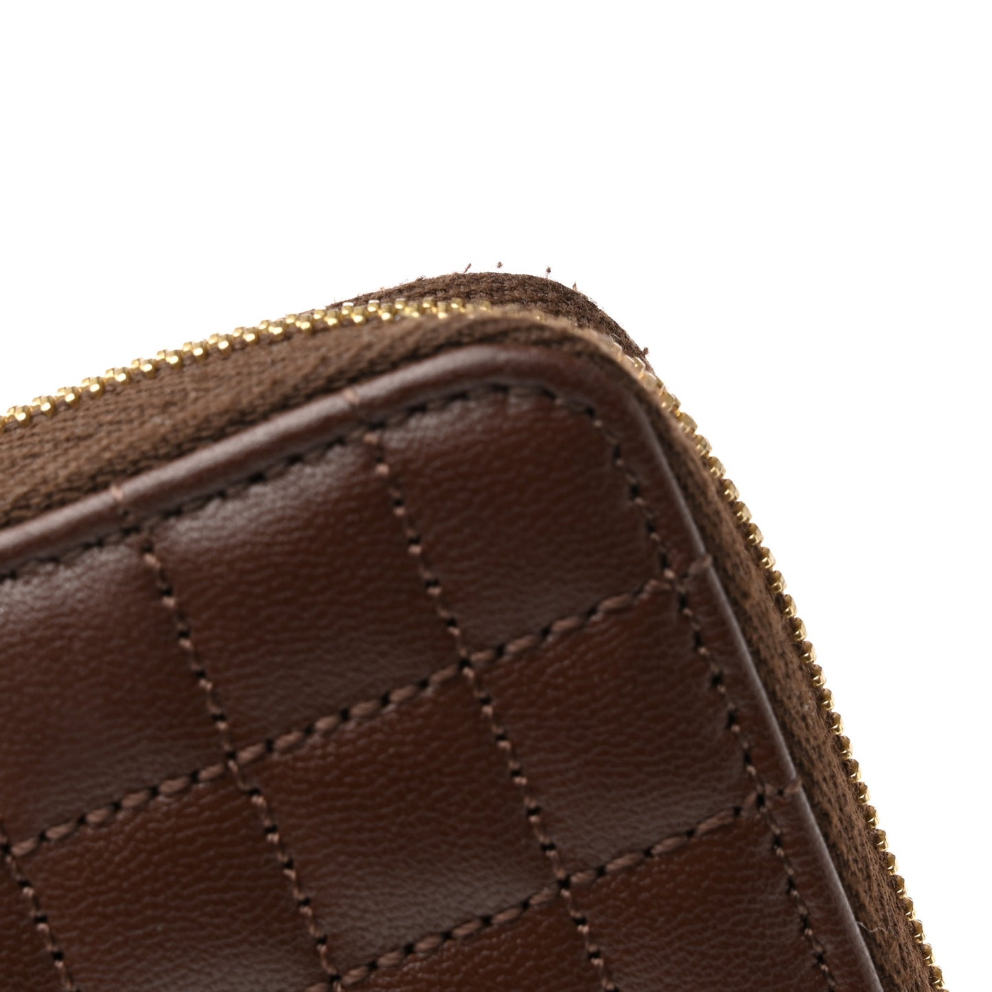 Lambskin Quilted C Charm Zip Around Wallet Brown