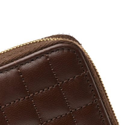 Celine Lambskin Quilted C Charm Zip Around Wallet Brown 9 of 10