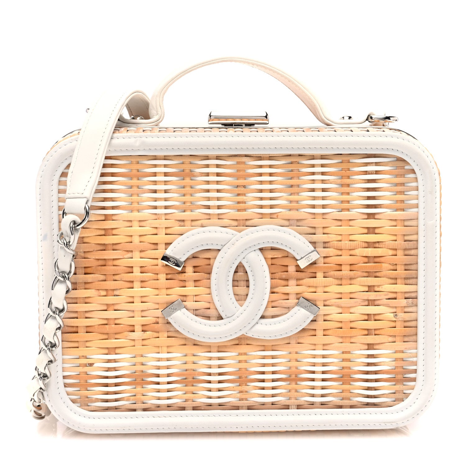 Chanel Raffia Calfskin CC Filigree Vanity Case White 1 of 10