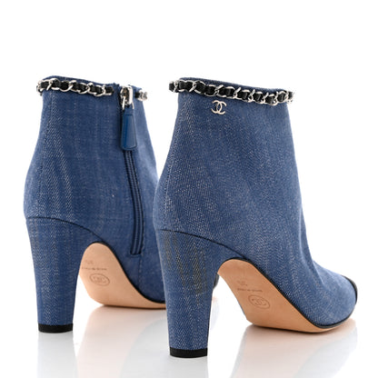 Chanel Denim Grosgrain Cap Toe Short Boots 35 Blue 4 of 9