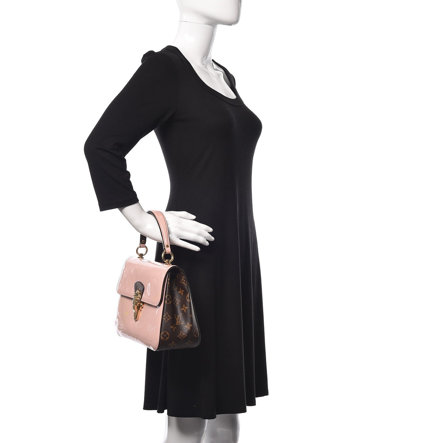 Patent Calfskin Monogram Cherrywood PM Rose Ballerine