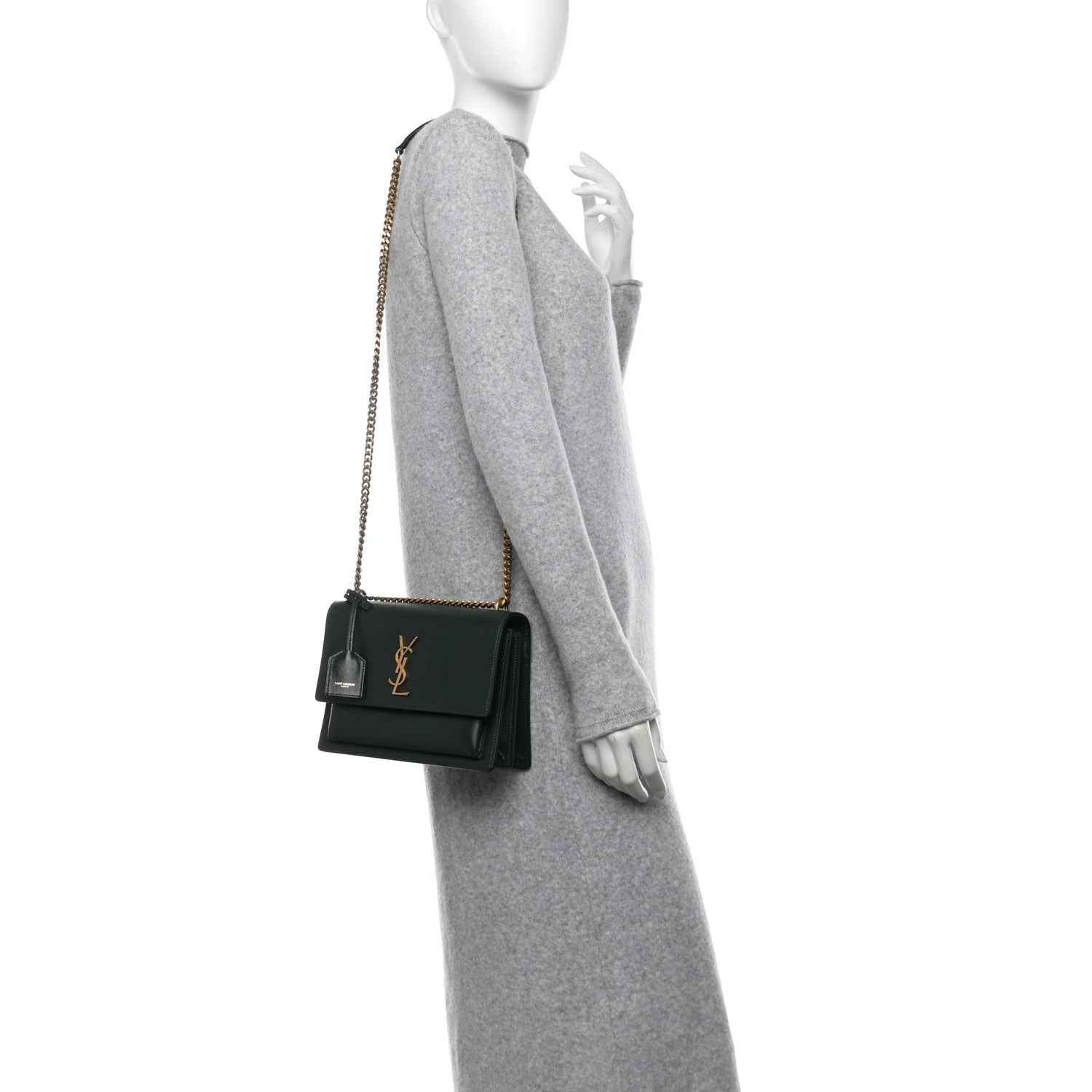 Saint Laurent Smooth Calfskin Medium Monogram Sunset Satchel Vert Kaki 2 of 10