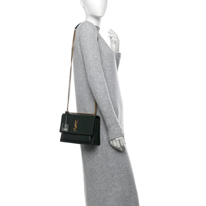 Saint Laurent Smooth Calfskin Medium Monogram Sunset Satchel Vert Kaki 2 of 10