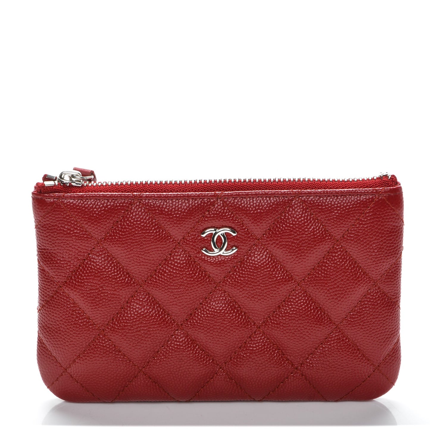 Caviar Quilted Small Cosmetic Case Dark Red