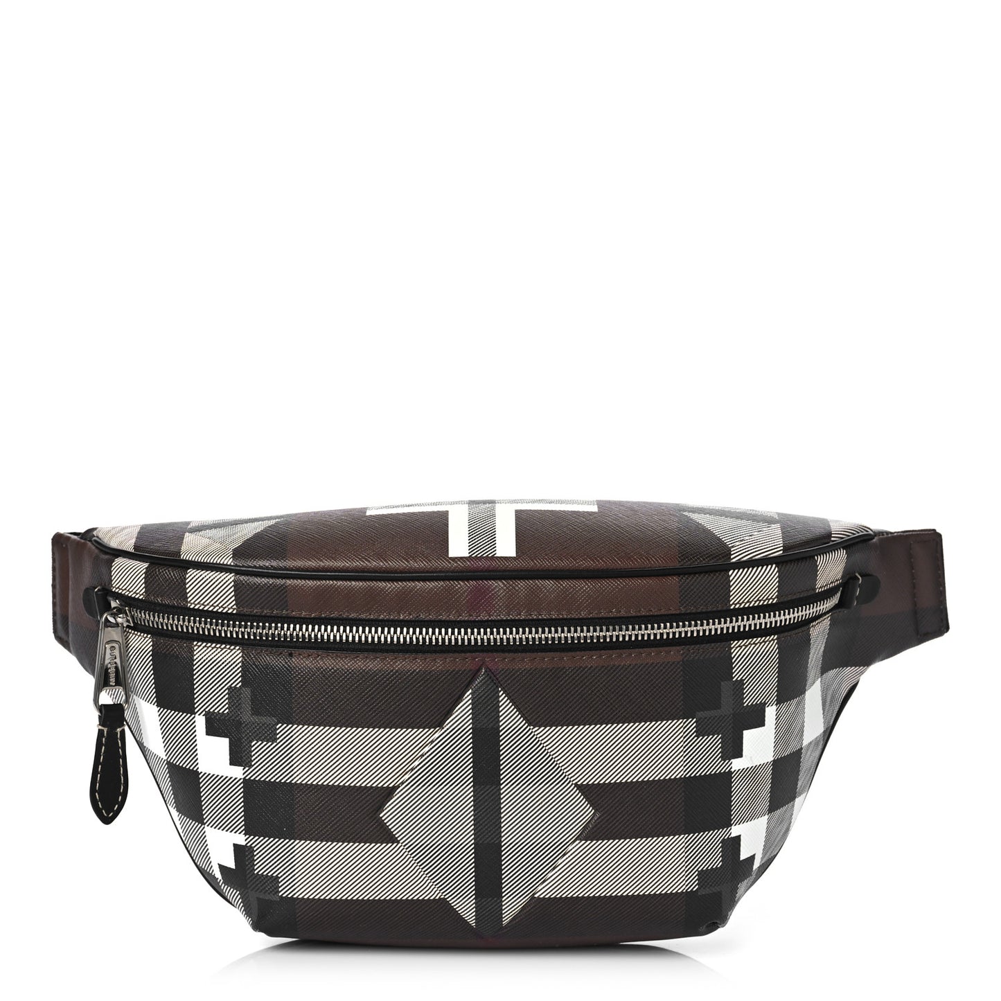 E-canvas Geometric Check Bum Bag Dark Birch Brown White