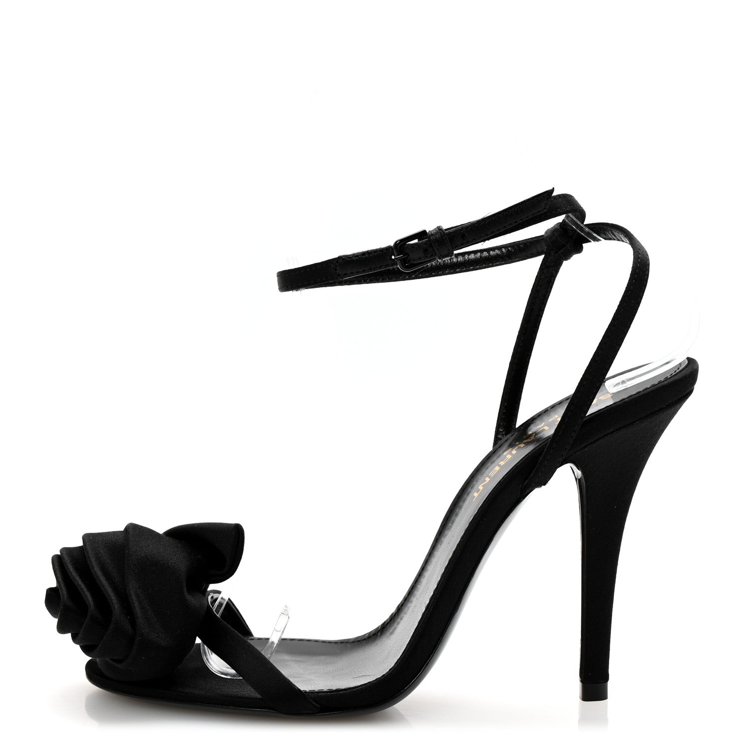 Saint Laurent Satin Ivy 100 Ankle Strap Sandals 36 Black 1 of 9