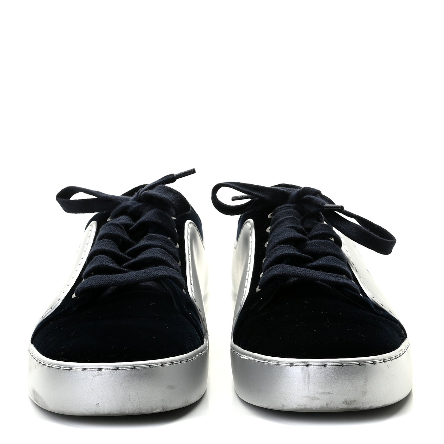 Calfskin Velvet Womens CC Sneakers 37.5 Navy