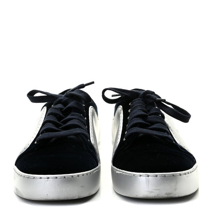 Chanel Calfskin Velvet Womens CC Sneakers 37.5 Navy 2 of 13
