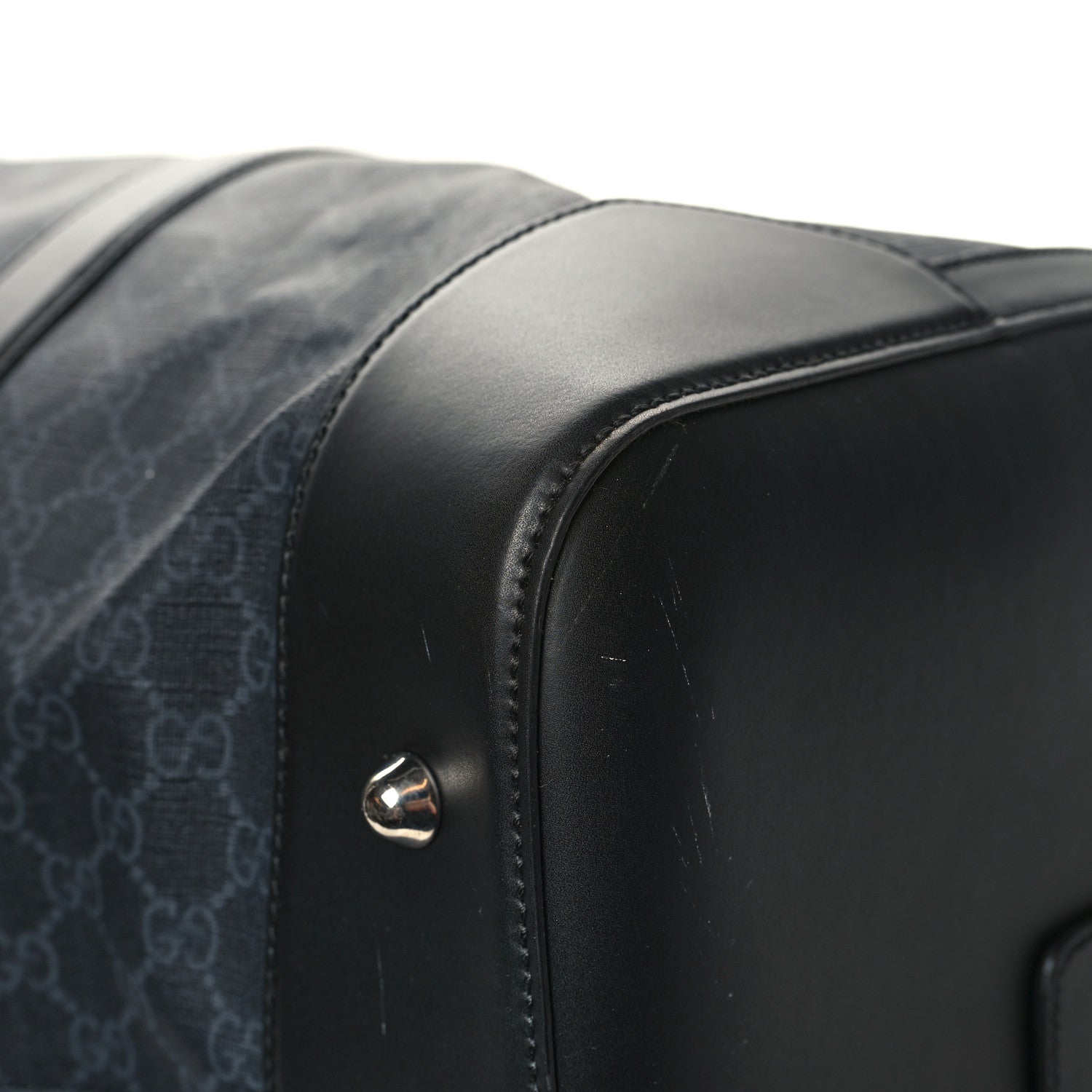 Gucci Soft GG Supreme Monogram Appia Calfskin Web Large Carry On Duffle Bag Black Grey 11 of 13